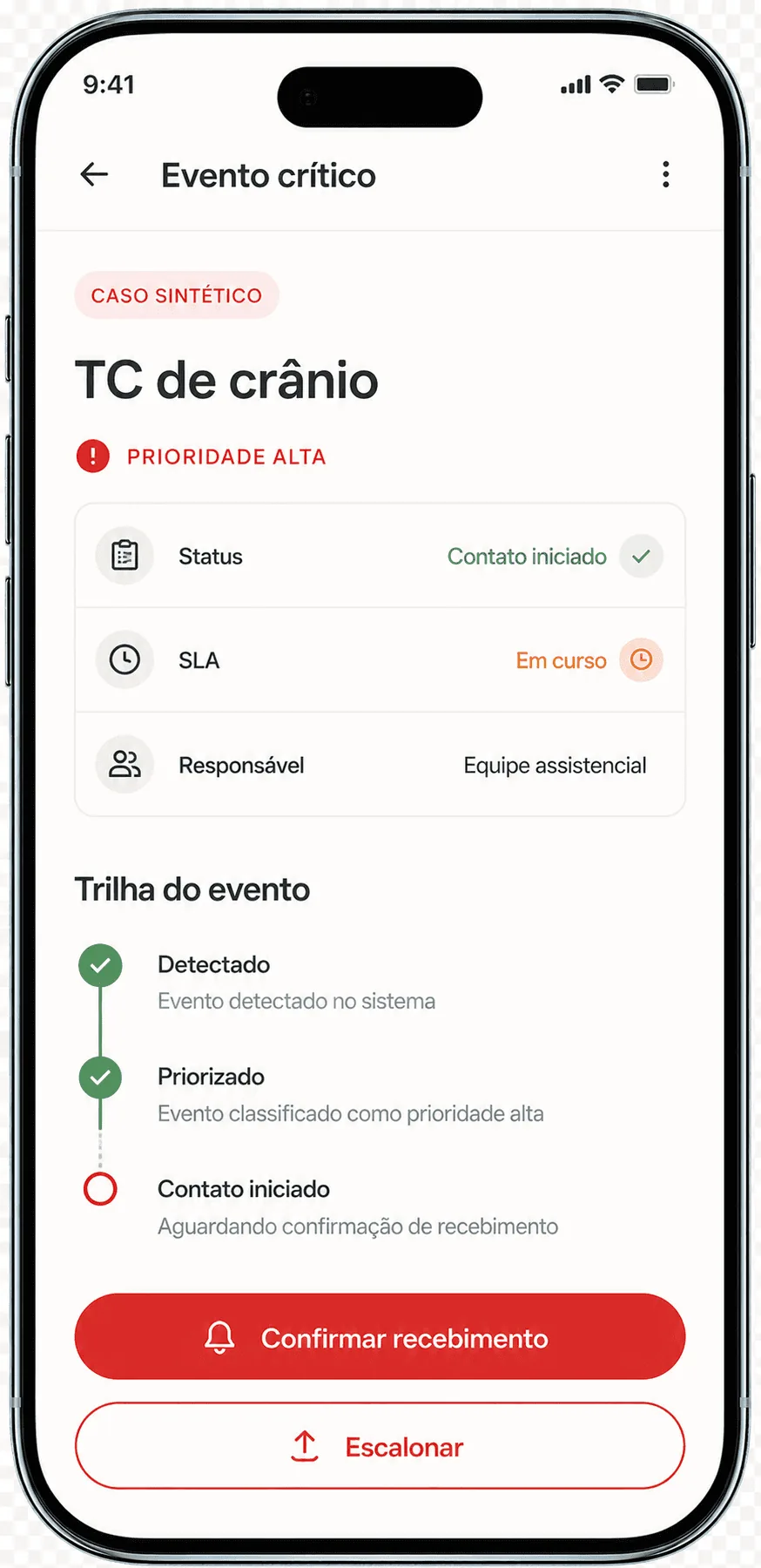 Detalhe de um evento crítico no aplicativo CRIT